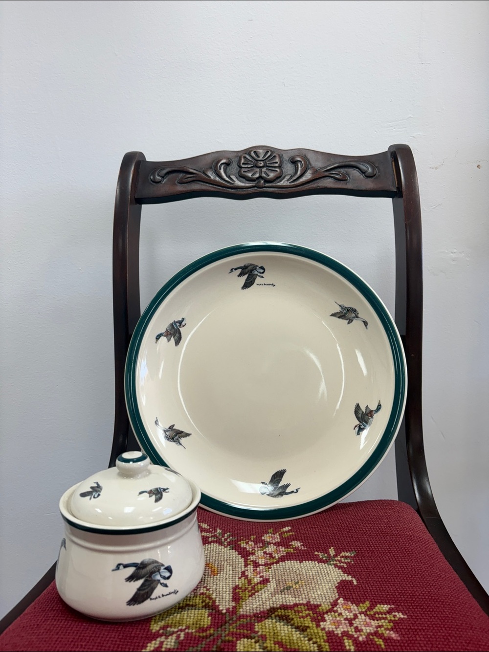 Wild Wings Collection Vintage Ceramic Plate and Jar w/ Lid